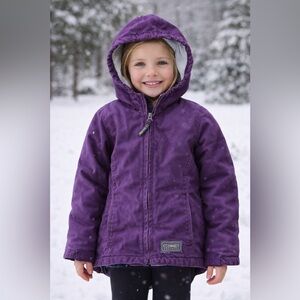 CE Schmidt Workwear Kids Jacket Eggplant Purple Sherpa Lined Hooded Coat Small
